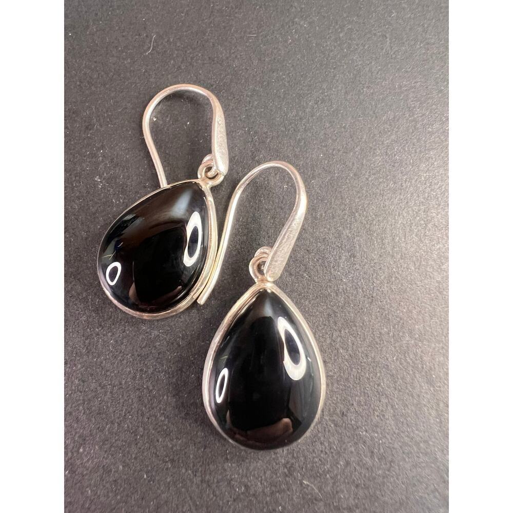 NEW Black onyx sterling silver teardrop earrings 7.57 grams